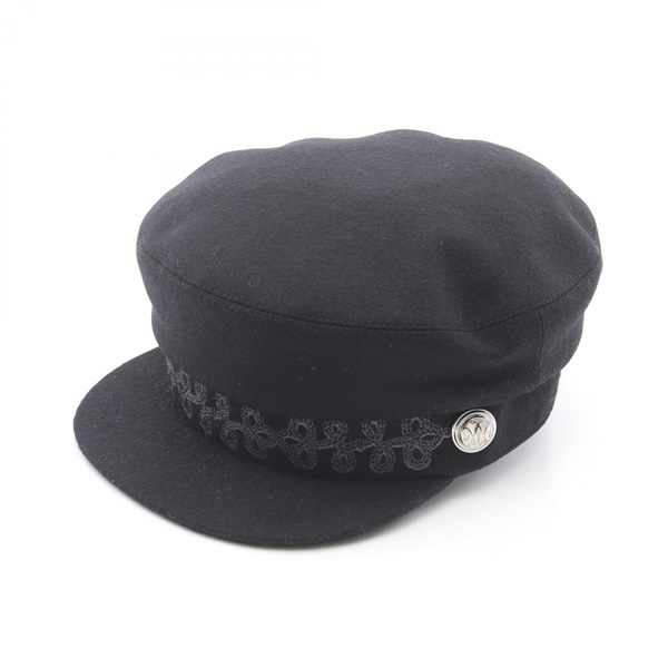 HERMES Kabour en Finesse Newsboy Cap hats wool Black Used Women #57