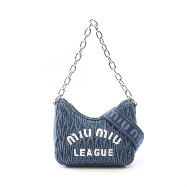 Miu Miu Materasse Chain Shoulder Bag 5BH211 denim Navy White Used logo women