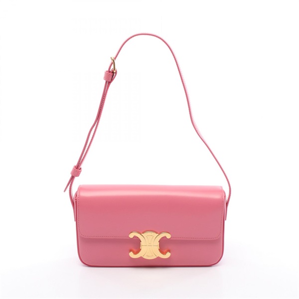 CELINE Claude Triomphe Shoulder Bag leather Pink Used Women GHW