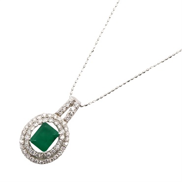 JEWELRY Emerald diamond Necklace 18KWG White Gold Green Used women Pendant
