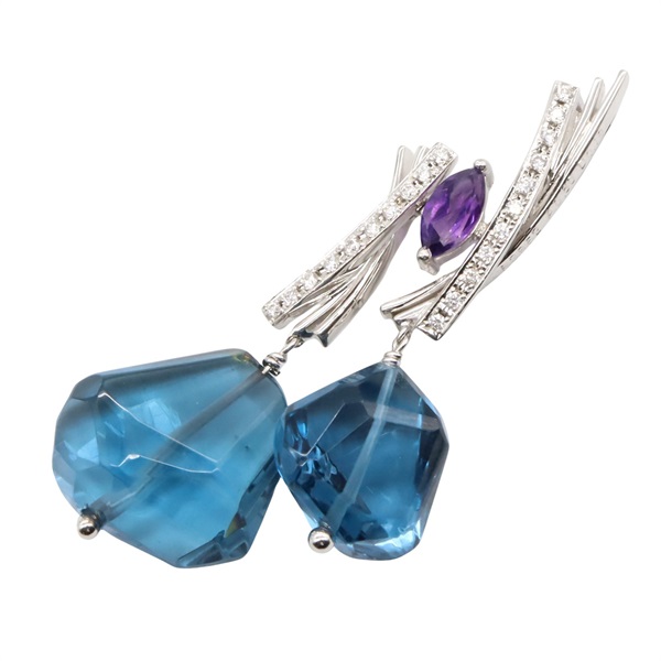 JEWELRY Blue Topaz Pendant top Diamond 18KWG White Gold Amethyst Used women