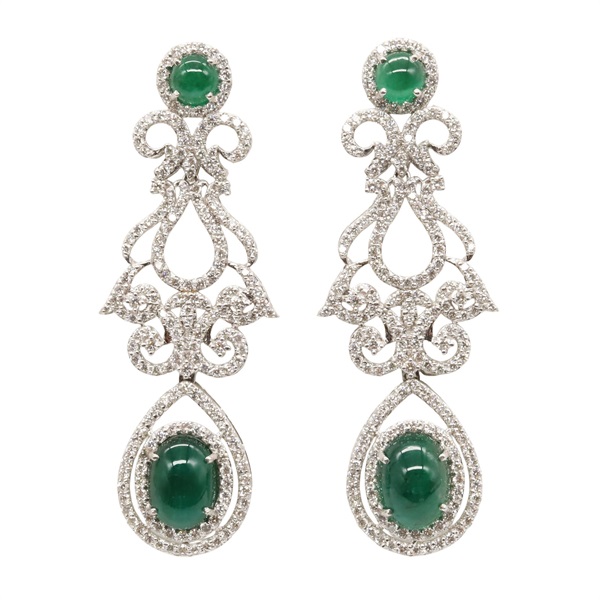 JEWELRY Emerald Diamond Pierced Earrings 18KWG White Gold Green Used