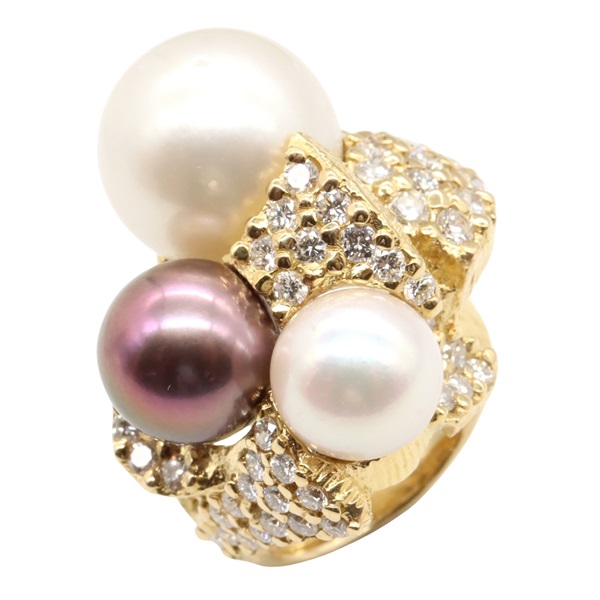 JEWELRY Pearl Diamond Ring 18KYG Yellow Gold Used women US size 5