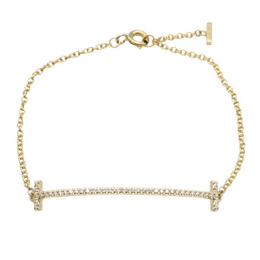 TIFFANY＆CO T Smile Medium Bracelet Diamond 18KYG Yellow Gold Used Women