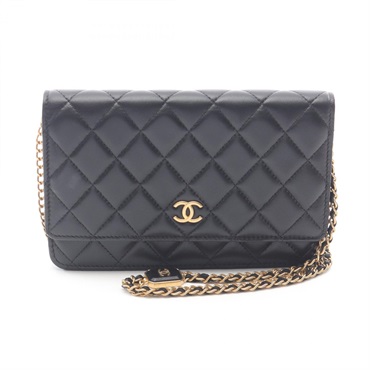 CHANEL Matelasse Chain Shoulder Bag Lamb leather Black Used Women GHW COCO CC