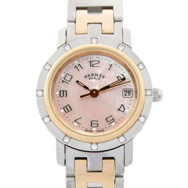 HERMES Clipper Nacre 12P Diamond Wrist Watch CL4.222 Quartz SS PGP Used Women