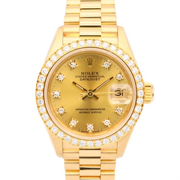 ROLEX Datejust 10P Diamond R Wrist Watch 69138G Automatic 18KYG Gold Used Women