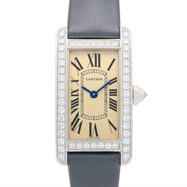 CARTIER Tank American SM Diamond Wrist Watch WB707331 Quartz 18KWG Used Women