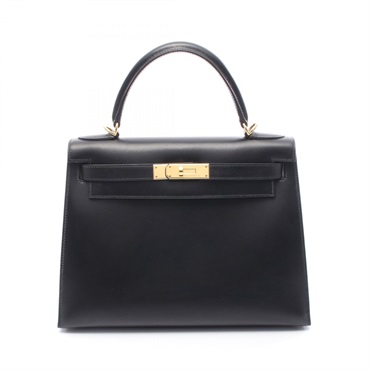 HERMES Kelly 28 Shoulder Handbag Box calf leather Black Used Women GHW F
