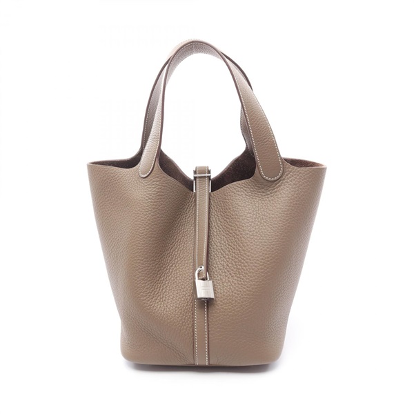 HERMES Picotin Lock MM Handbag 060991CK Clemence leather Etoupe Grey Used SHW W