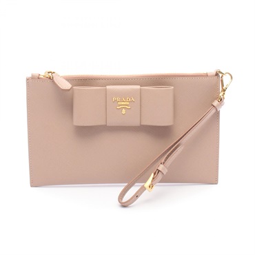 PRADA SAFFIANO FIOCCO Pouch 1M1441 Saffiano leather Beige Used Women