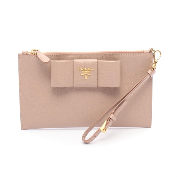 PRADA SAFFIANO FIOCCO Pouch 1M1441 Saffiano leather Beige Used Women