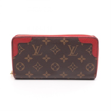 LOUIS VUITTON Zippy Wallet Retiro M61854 Monogram Brown Red Cerise Used Women