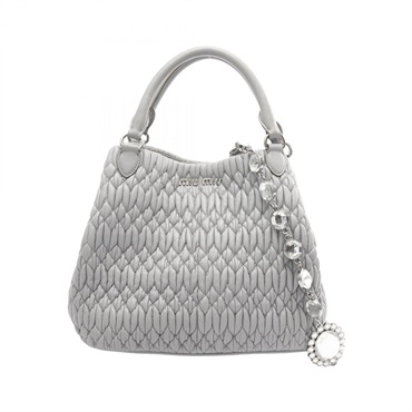 Miu Miu NAPPA CRYSTAL Matelasse Shoulder Handbag leather Gray Used Women