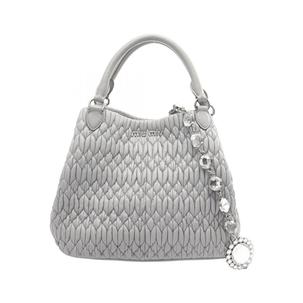 Miu Miu NAPPA CRYSTAL Matelasse Shoulder Handbag leather Gray Used Women