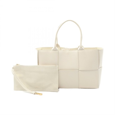 BOTTEGA VENETA Arco Maxi Intrecciato Tote Bag 652867 Calfskin White Used