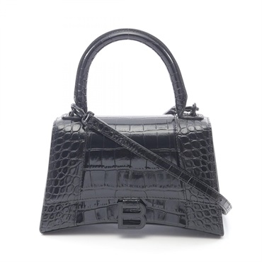 BALENCIAGA Hourglass Small Shoulder Handbag 593546 leather Black Used Women