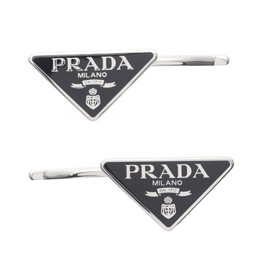 PRADA FERMAGLI Hair Clip 1IF0512BA6F0002 SS Enamel Black Silver NEW Women