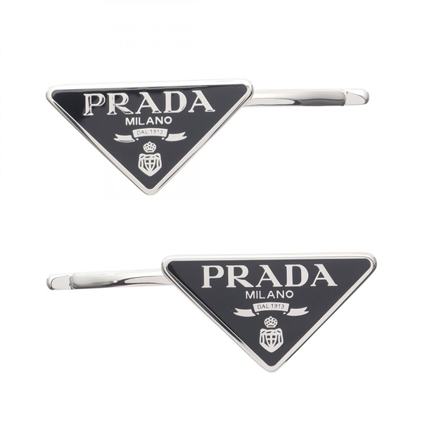 PRADA FERMAGLI Hair Clip 1IF0512BA6F0002 SS Enamel Black Silver NEW Women