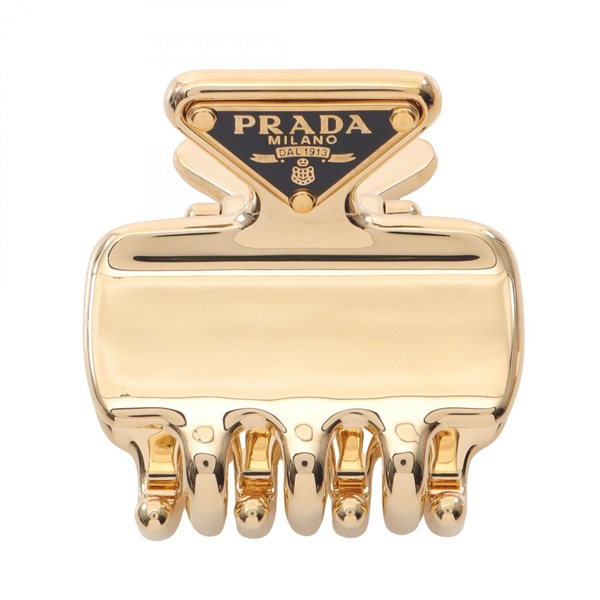 PRADA FERMAGLI Hair Clip 1IF0872BA6F0056 Gold Plated Black NEW Women
