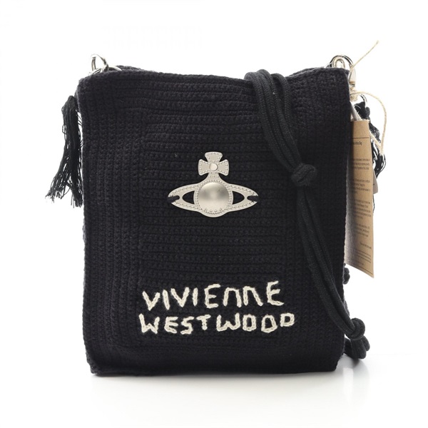 Vivienne Westwood Mabel Crochet Tote Small Shoulder Bag Canvas Black NEW