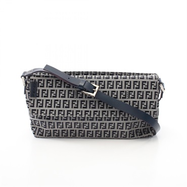 FENDI Zucchino Shoulder Bag canvas leather Gray Navy Used Women