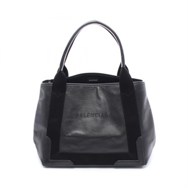 BALENCIAGA NAVY CABAS S Tote Handbag leather Black Used Women
