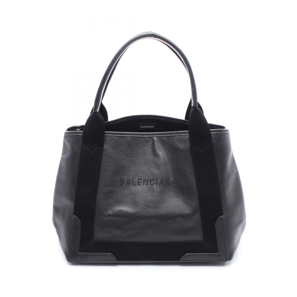 BALENCIAGA NAVY CABAS S Tote Handbag leather Black Used Women