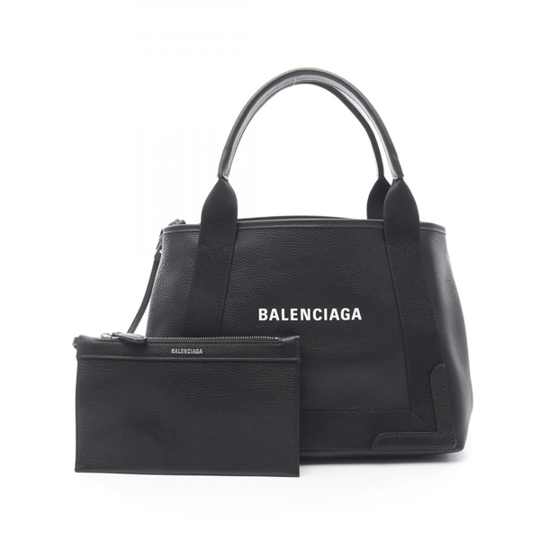 BALENCIAGA NAVY CABAS S Tote Handbag 339933 leather Black Used Women
