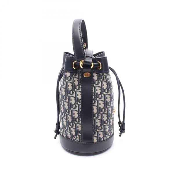 Christian Dior Oblique Rucksack Backpack canvas leather Navy Gray Used Women