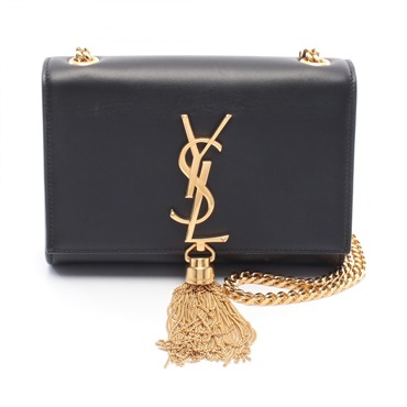 SAINT LAURENT KATE Tassel Small Chain Shoulder Bag leather Black Used Women
