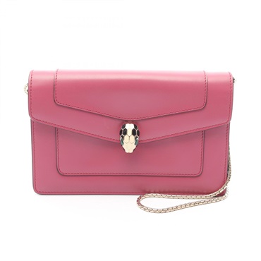 BVLGARI Serpenti Forever Crossbody Chain Shoulder Bag Leather Pink Used Women
