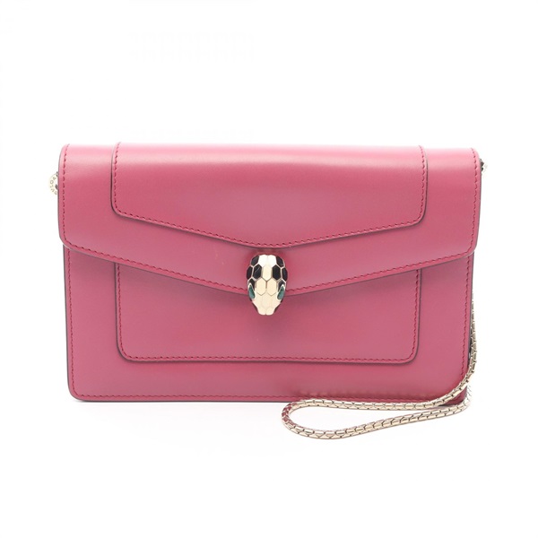 BVLGARI Serpenti Forever Crossbody Chain Shoulder Bag Leather Pink Used Women