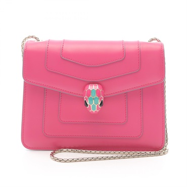 BVLGARI Serpenti Forever Chain Shoulder Bag Leather Pink White Used Women