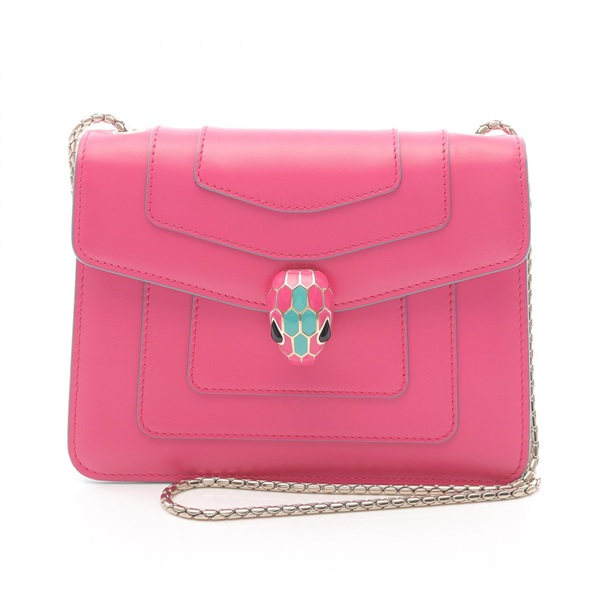 BVLGARI Serpenti Forever Chain Shoulder Bag Leather Pink White Used Women