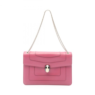 BVLGARI Serpenti Forever Chain Shoulder Bag Leather Pink Used Women