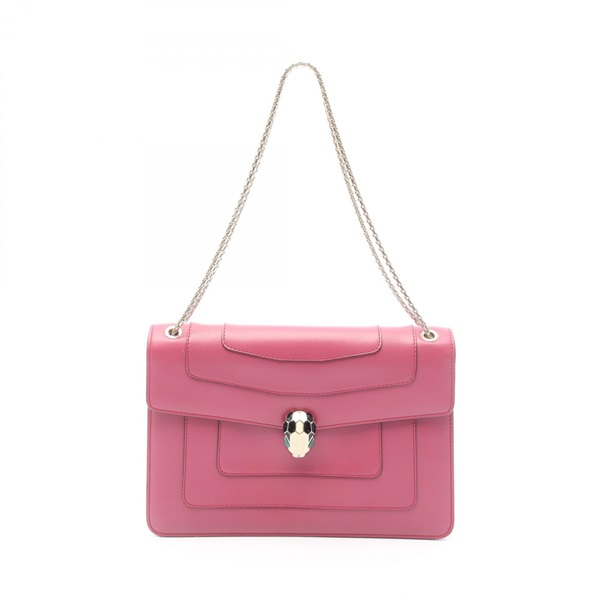 BVLGARI Serpenti Forever Chain Shoulder Bag Leather Pink Used Women