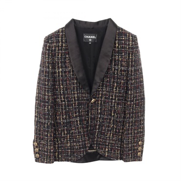 CHANEL CC Logo Gripoix Button Blazer P61856V47084 Wool Mohair Black #40 Women