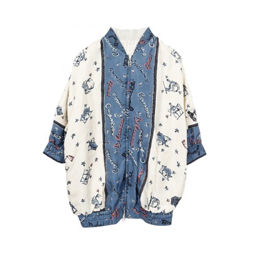 FENDI ASTROLOGY MOTIF reversible blouson silk White Blue Used Women #36