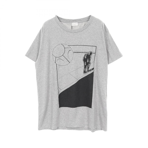 SAINT LAURENT PARIS T-shirt Tops cotton Gray Black mens size L