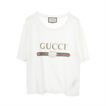 GUCCI Logo Washed T-shirt Cotton White Size L Used Mens