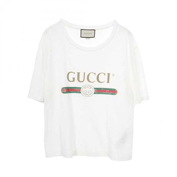 GUCCI Logo Washed T-shirt Cotton White Size L Used Mens