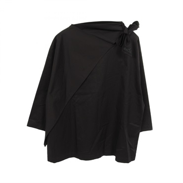 HERMES Twilly neck blouse #40 2H0609DB cotton Black Used Women