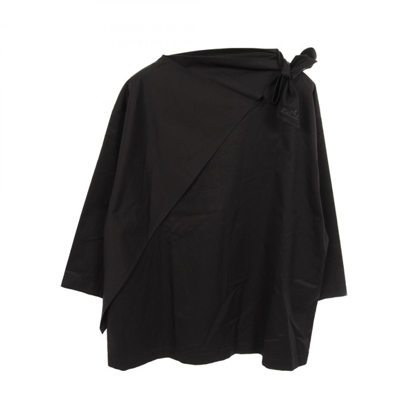 HERMES Twilly neck blouse #40 2H0609DB cotton Black Used Women