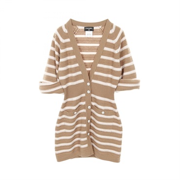 CHANEL cardigan Stripes P51639K06641 cashmere Brown White Used Women #38 COCO