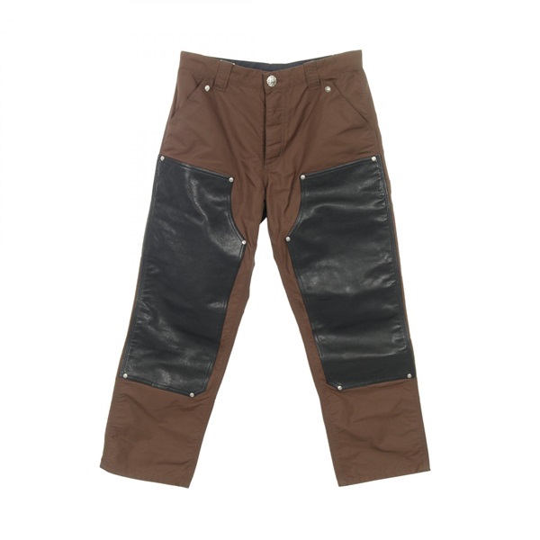 CHROME HEARTS Carpenter Double Knee Cross Patch Pants Leather Nylon Brown #32