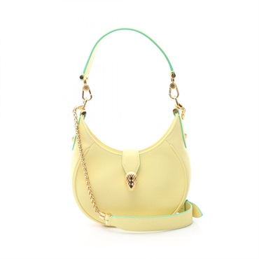 BVLGARI Serpenti Ellipse Shoulder Handbag leather Yellow Green Used crossbody