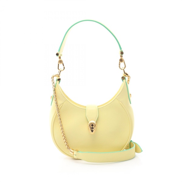 BVLGARI Serpenti Ellipse Shoulder Handbag leather Yellow Green Used crossbody