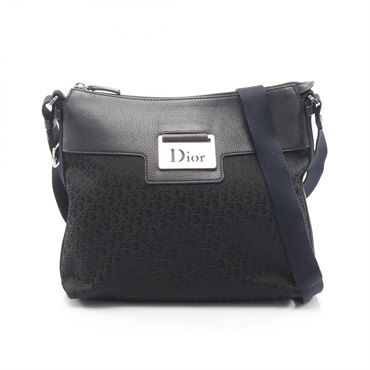 Christian Dior Street Chic Trotter Shoulder Bag canvas leather Black Navy Used
