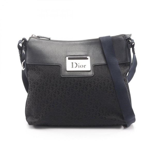 Christian Dior Street Chic Trotter Shoulder Bag canvas leather Black Navy Used